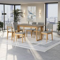 Conjunto Sala de Jantar Dora em Madeira Maciça 6 Cadeiras Boucle Cinza CSJ328CA