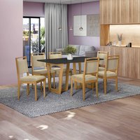 Conjunto Sala de Jantar Lina em Madeira Maciça 6 Cadeiras Linho Fendi CSJ315CA