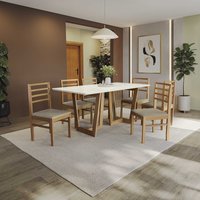 Conjunto Sala de Jantar Elisa em Madeira Maciça 6 Cadeiras Linho Fendi CSJ320CA