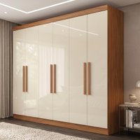 Guarda Roupas Casal 6 Portas 2 Gavetas Madrid Madeirado/Off White