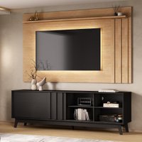 Conjunto Rack Preto Touch e Painel Parede Cedro Ventura Carraro