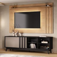 Conjunto Rack Preto Touch com Avelã e Painel Parede Cedro Ventura Carraro
