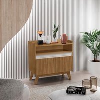 Aparador Cantinho do Café com 2 Portas e Nicho Retrô 80cm Multimóveis CRLJM-APA002 - CINAMOMO/OFF WHITE