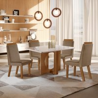 Conjunto Mesa de Jantar com Vidro e 4 Cadeiras 120cm Multimóveis CRLJM-CON025 Madeirado/Bege