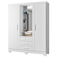 Guarda Roupa Casal Com Espelho 3 Portas 3 Gavetas Capelinha 166 cm Branco Absoluto ZANZ