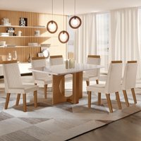 Conjunto Mesa de Jantar com Vidro e 6 Cadeiras 160cm Multimóveis CRLJM-CON026 Madeirado/Off White