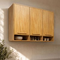 Armário Aéreo Cozinha 120 Cm Trebbiano 3 Portas 100% Mdf Amêndoa - Rio Doce