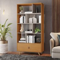 Estante de Escritório com 1 Gaveta e 8 Nichos Retrô 91cm Multimóveis CRJCM-EST002 Off White/Madeirado