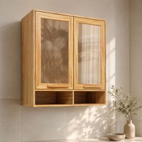 Armário Aéreo Cozinha 80 Cm Trebbiano 2 Portas 100% Mdf com Vidro Reflecta Amêndoa - Rio Doce