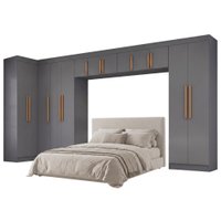 Guarda Roupas Modulado Closet de Canto Quarto Completo 13 Portas Espaço Cama Queen 1,58m Madrid