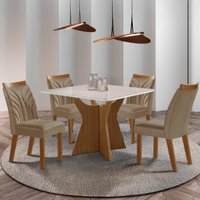 Conjunto Mesa de Jantar com Vidro e 4 Cadeiras 90cm Multimóveis CRLJM-CON024 Madeirado/Bege