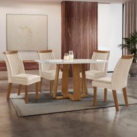 Conjunto Mesa de Jantar com Vidro e 4 Cadeiras 120cm Multimóveis CRLJM-CON029 Madeirado/Off White
