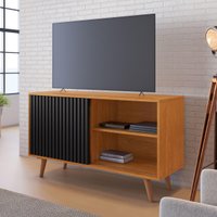 Rack para TV até 43 Polegadas com 1 Porta de Correr Retrô Multimóveis CRJCM-RCK004 Cinamomo/Preto
