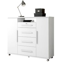 Comoda 4 Gavetas 2 Portas 1 Nicho Com Rodizios Versa 135 cm Branco Absoluto ZANZ