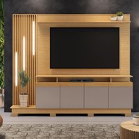 Rack com Painel para TV até 65 Polegadas com LED e 4 Portas Multimóveis CRJCM-RCP004 Madeirado/Cinza