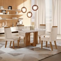 Conjunto Mesa de Jantar com Vidro e 4 Cadeiras 120cm Multimóveis CRLJM-CON025 Madeirado/Off White