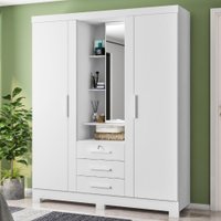 Guarda Roupa Casal Com Espelho 3 Portas 3 Gavetas Capelinha 166 cm Cinamomo Areia ZANZ