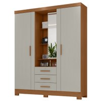 Guarda Roupa Casal Com Espelho 3 Portas 3 Gavetas Capelinha 166 cm Cinamomo Areia ZANZ