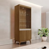 Cristaleira com Vidros 4 Portas e LED Retrô 80cm Multimóveis CRLJM-CRI002 - CINAMOMO/OFF WHITE