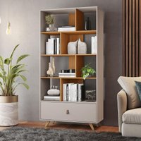 Estante de Escritório com 1 Gaveta e 8 Nichos Retrô 91cm Multimóveis CRJCM-EST002 Cinamomo/Off White