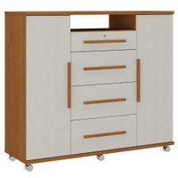 Comoda 4 Gavetas 2 Portas 1 Nicho Com Rodizios Versa 135 cm Cinamomo Areia ZANZ