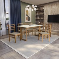 Conjunto Sala de Jantar Elisa Madeira Maciça c/6 Cadeiras Linho Fendi