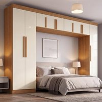 Guarda Roupas Modulado Closet Quarto Completo 9 Portas com Espaço para Cama Queen 1,58m Madrid Madeirado/Off White