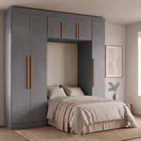 Guarda Roupas Modulado Closet Quarto Completo 6 Portas com Espaço para Cama Solteiro 0,88m Madrid Cinza