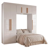 Guarda Roupas Modulado Closet Quarto Completo 6 Portas com Espaço para Cama Solteiro 0,88m Madrid Branco
