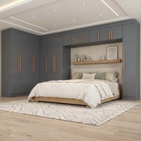 Guarda Roupas Modulado Closet de Canto Quarto Completo 14 Portas Espaço Cama Queen 1,58m Madrid Cinza