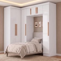 Guarda Roupas Modulado Closet de Canto Quarto Completo 7 Portas Espaço Cama Solteiro 0,88m Madrid Branco