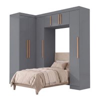 Guarda Roupas Modulado Closet de Canto Quarto Completo 7 Portas Espaço Cama Solteiro 0,88m Madrid Cinza