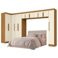 Guarda Roupas Modulado Closet de Canto Quarto Completo 12 Portas Espaço Cama Queen 1,58m Madrid Madeirado/Off White