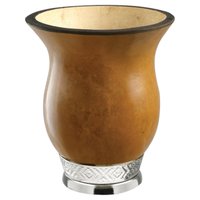 Cuia Média Para Pequena Com Pé Metal Bocal Queimado Lisa Natural