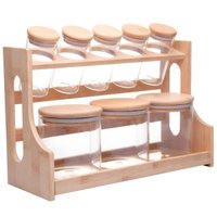 Porta Temperos Herméticos Wolff Vidro Bambu com Suporte Rack Potinhos para Condimentos