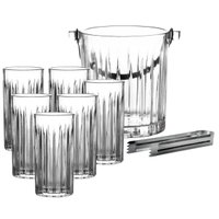 Conjunto Cristal 6 Copos Altos 390ml Balde de Gelo 1L Pinça L Hermitage Soho Cozinha Bar