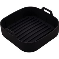 Forma Silicone Quadrada 20cm Preta Air Fryer Lyor com Alças Cesto Vasilha Forro Bandeja