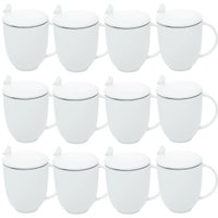 Conjunto 12 Canecas Chá com Infusor e Tampa 350ml Porcelana Birds Wolff Branco Xícara Filtro