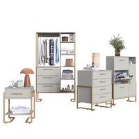 Jogo 4 Móveis para Quarto Closet Sapateira Cômoda Mesa de Cabeceira Industrial Arena Placa e Ponto