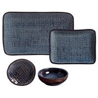 Conjunto 16 pçs Cerâmica Azul Titanium Porto Brasil Travessas Ramequins Sushi Shoyu Molhos