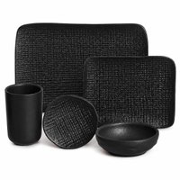 Conjunto 20pçs Sushi Travessas Ramequins Copos Porto Brasil Preto Matte Cerâmica Oriental Shoyu