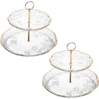 Kit 2 Pratos Duplos Doce Cristal New Butterfly Lyor 2 Andares Festa Docinhos Bolo Servir