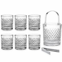 Jogo 6 Copos 310ml e Balde Gelo 1L com Pinça Cristal Drinks Bar Modelo Esplanada L'Hermitage