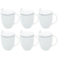 Jogo 6 Canecas com Infusor Chá e Tampa 350ml Porcelana Birds Wolff Branco Filtro Mesa Posta