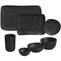 Aparelho de Jantar Japonês 28 peças Porto Brasil Preto Matte Cerâmica Travessas Ramekins Copos
