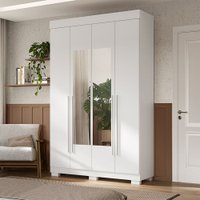 Guarda-Roupa Solteiro Agata 4 Portas 2 Gavetas com Espelho Branco - Acp Móveis