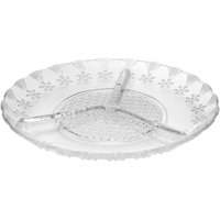 Petisqueira Vidro 3 Divisórias 19cm Floral Lyor Pequena Redonda Transparente Decorada Frios Avulsa