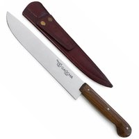 Faca Artesanal 7' Aço Inox 420 Cabo de Madeira Chato Bainha em Couro Churrasco Cozinha