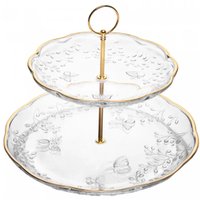 Prato Duplo para Doces New Butterfly Cristal Lyor Fio Dourado Decoração Mesa de Festas Eventos