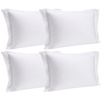 Conjunto 4 Fronhas Travesseiro 50x70cm Branca Poliester Brisa Lyor Toque 200 Fios Listrada Com Abas